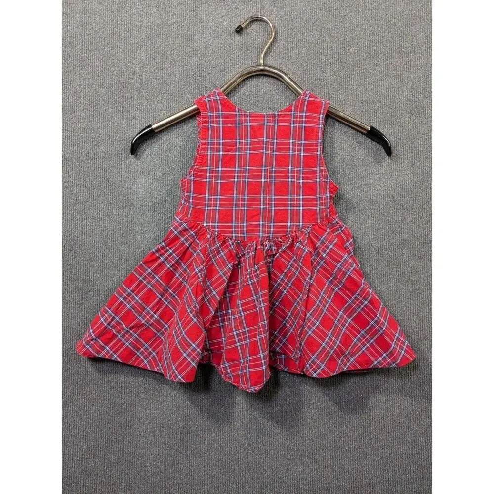 Vintage Oshkosh b'Gosh Jumper Dress Girls 4T Overall Plaid Tartan Button USA